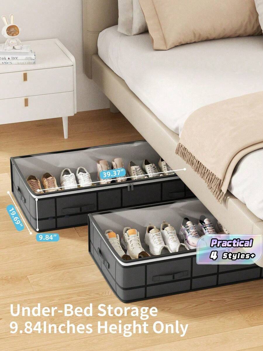 1pc Gray Underbed Storage Bag, Foldable With Transparent Cover, No Bracket, Large Capacity For Storing Shoes, Pillows, Blankets And Other Household Items, Suitable For Bedroom, Study, Dorm, Home Decor - Multicolor - View 1