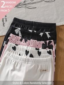 Souflis Souflis 5 piezas enviadas al azar 2 piezas leggings de punto acanalado suave y cómodo con corazón y lazo dulce y lindo versátil para niñas primavera verano todas las estaciones - Multicolor - Ver 7