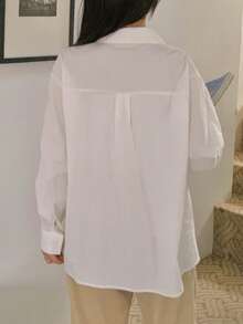 DAZY Camisa casual versátil de unicolor para otoño - Blanco - Ver 8