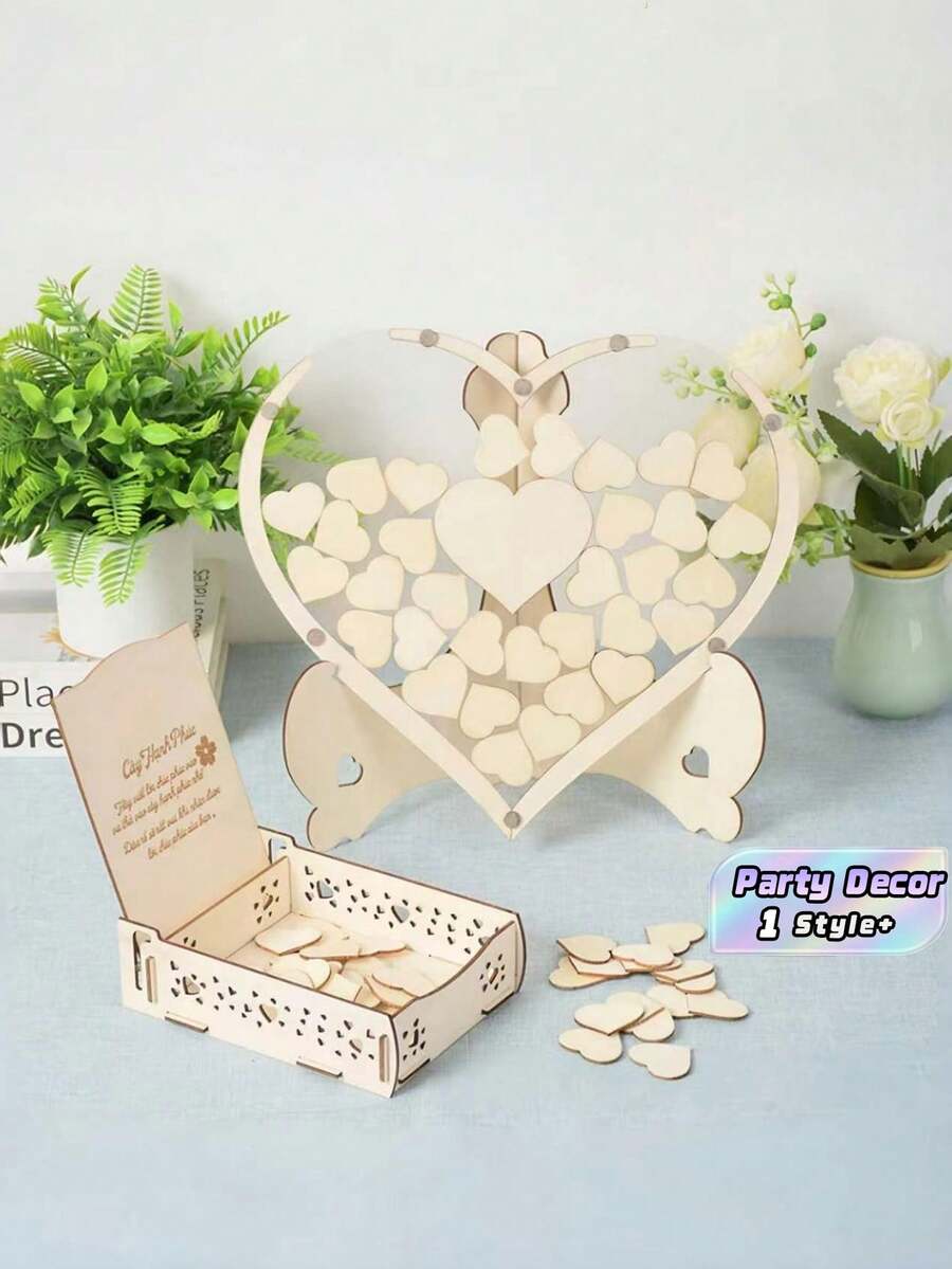 Wooden Heart Guestbook Message Board Frame Wedding Birthday Party Decor Rustic Table Sign Friendly Handcrafted Versatile Centerpiece Keepsake Photo Display - multicolor - View 1