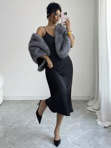 SHEIN Raffinéa Autumn/Winter High-End Fashion Faux Fur Shawl Outerwear For Cheongsam - Grey - View 7