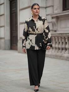 Chikora Plus Size Elegant Commuter Floral Print Blouse - Multicolor - View 6