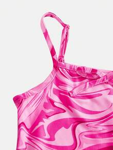 Young Girl Casual Vacation Daily Pink Tie-Dye Textured Snug Fit Dress - Pink - View 6