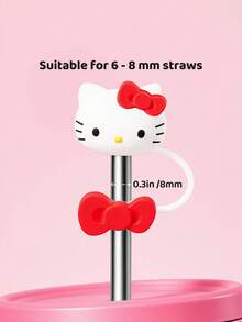 HELLO KITTY AND FRIENDS | SHEIN مجموعة قش قطة لطيفة، مجموعة قش مقاومة للغبار وقابلة لإعادة الاستخدام، بدون قش، مناسبة للهدايا والحفلات والمهرجانات وعيد الحب والمناسبات الأخرى - الأحمر - مشاهدة 2