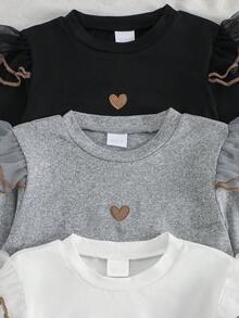 SHEIN Sparklyn 3件組女童秋冬刺繡愛心長袖T恤 幼兒女童長袖上衣 秋季上衣 白色上衣 - 彩色 - 查看 7