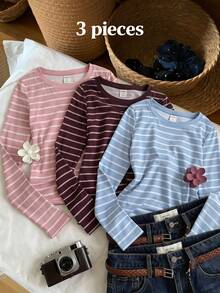 3PCS Tween Girls T-Shirts - Multicolor - View 4