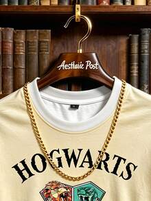 HARRY POTTER X SHEIN Aesthetic Post Men's Letter Print Crew Neck Long Sleeve Casual T-Shirt - Multicolor - View 6