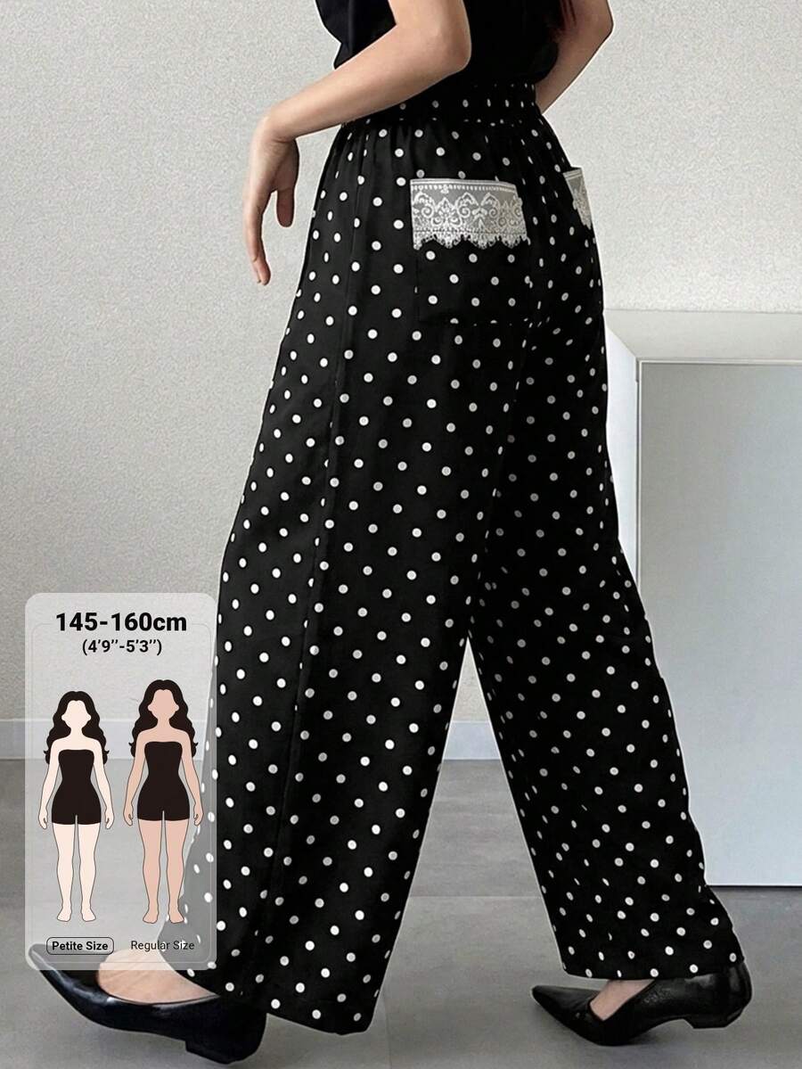 DAZY Women's French Fashion Polka Dot Print Long Pants For Daily Wear Fall - Black - View 1
