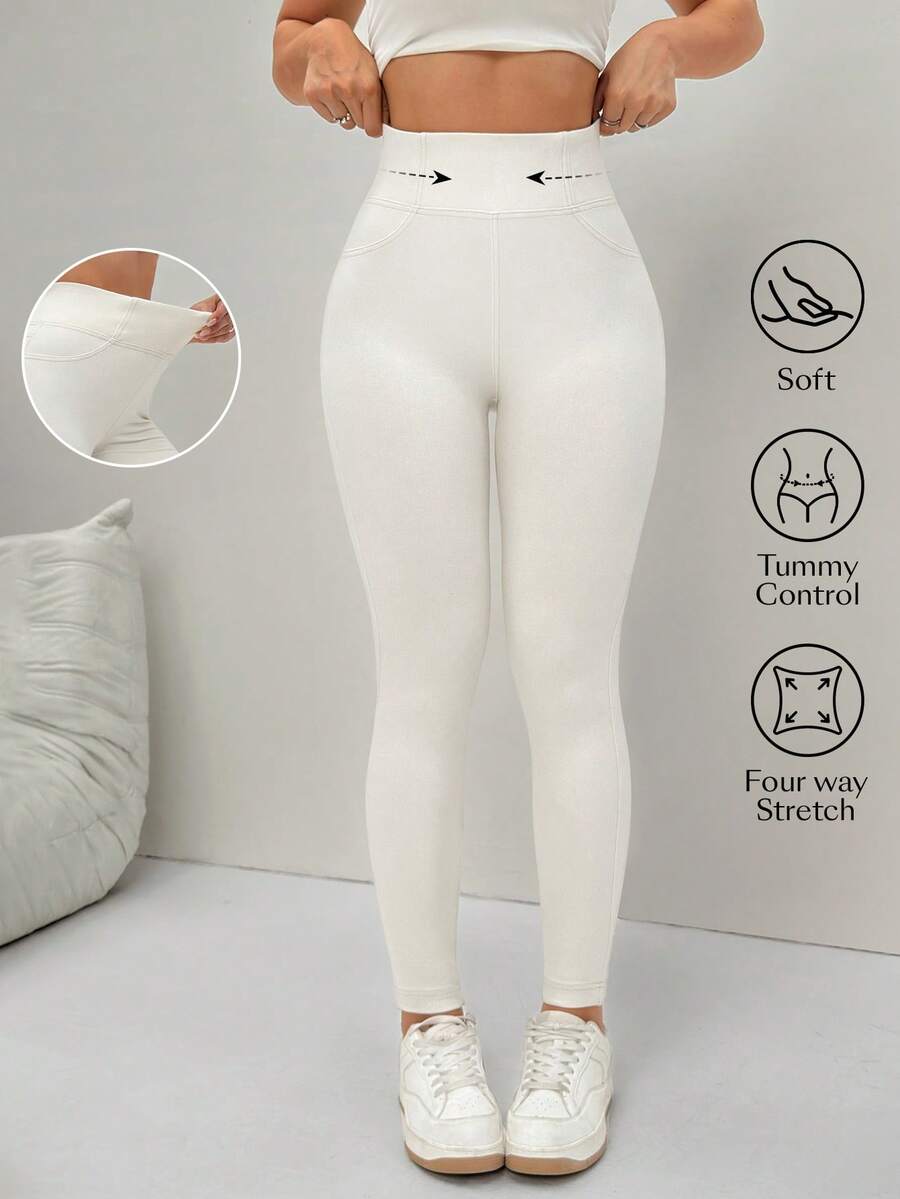 Flexra Women's Solid Color High Waist Slim Fit Jeans - Apricot - View 1