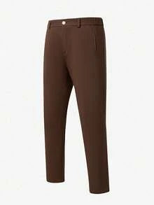 Manfinity Mode Men's Casual Minimalist Button Pocket Pants For Commuting And Office - Brown - View 3