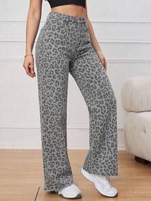 SHEIN ICON 女款豹紋休閒百搭日常穿著牛仔褲 - 彩色 - 查看 5