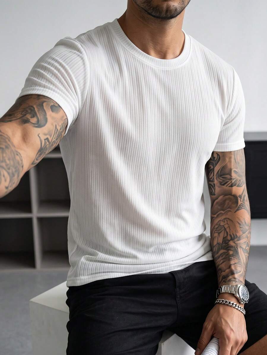 Manfinity Homme 男士休閒時尚寬鬆短袖T恤,外出必備,送給家人與朋友的完美禮物 - 白色 - 查看 1