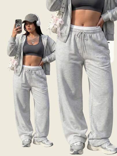 Comfortcana Plus-Size Off-White Casual Knit Sweatpants With Contrast Details And Drawstring – Back-To-School Season