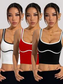 SHEIN Velisys 3PCS Women Sports Tees & Tanks - Multicolor - View 4