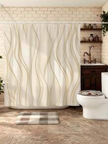 1 rèm tắm vân đá cẩm thạch lỏng màu beige vàng, polyester chống nước, nghệ thuật trừu tượng, trang trí phòng tắm kèm móc treo cho nhà hiện đại, phong cách trung tính sang trọng - Màu be - Xem 4