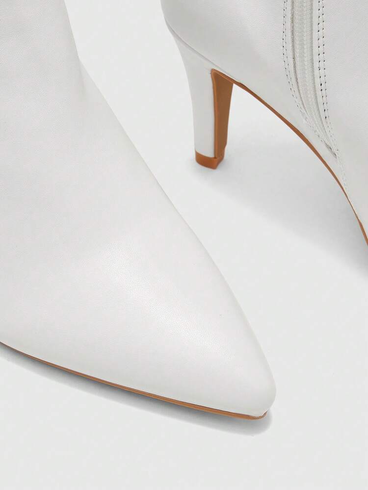 CUCCOO BIZCHIC Women's Pointed High-Heeled Side Zipper White Pleated Women's Medium Boots Daily Commuting Simple Versatile Autumn And Winter Ankle Boots Women's Boot - White PU - View 8
