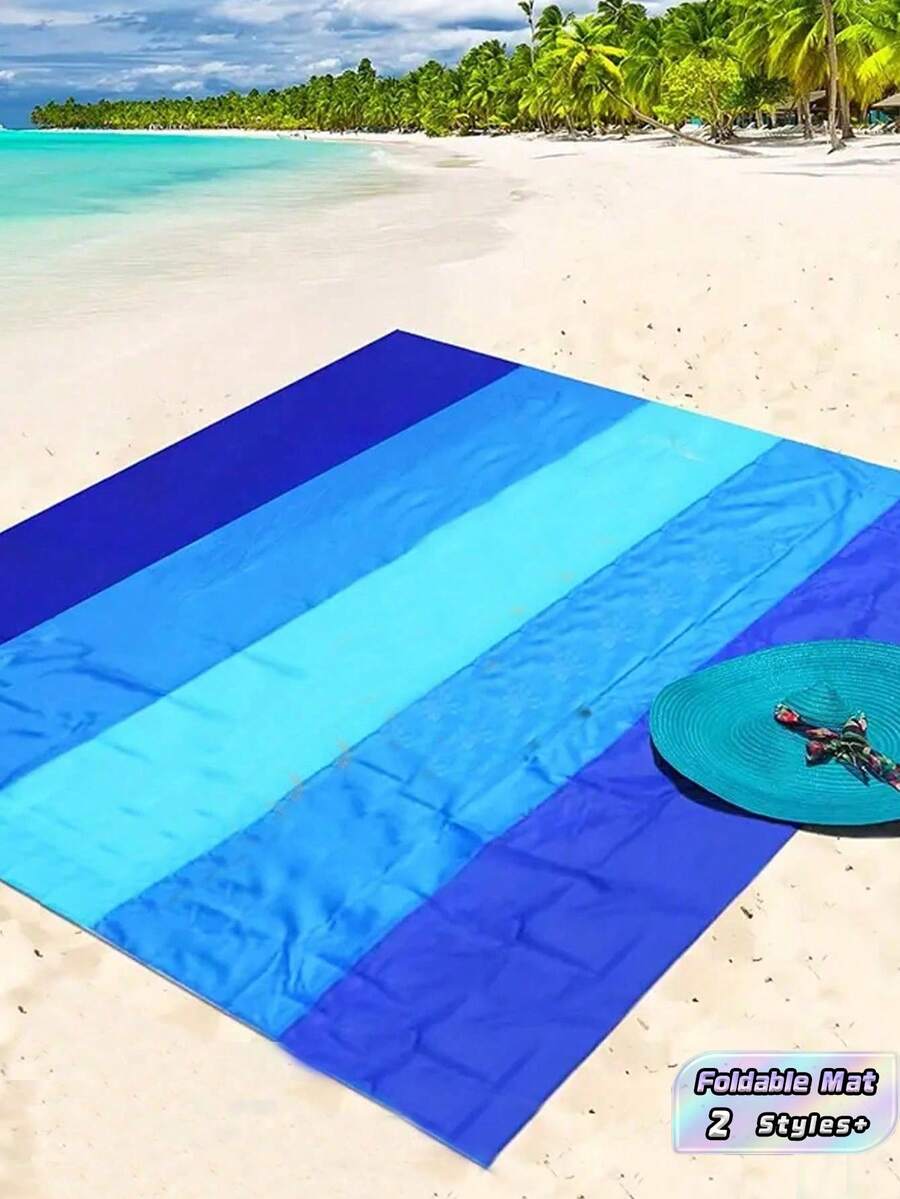 1 PC Waterproof Sandproof QuickDry Portable Foldable Lightweight Durable AntiSand EasyClean Compact Beach Blanket Picnic Mat For Travel Camping Hiking Outdoor Adventure Summer Essential Gear MustHave Perfect For Beach Day Picnic Trip - multicolor - View 1