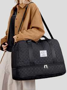 1PC Large Capacity Travel Duffel Bag Extra Large Overnight Weekender Tote For Women Multi Compartment Wet Dry Separation Side Pockets Shoe Compartment Lightweight Argyle Pattern Luggage For Travel Business Trip Fitness Gym Adventure Overnight - View 4