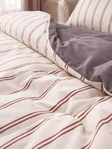 2/3 Piece Coffee Pinstriped Quilt Cover Kit, Bedding, Bedding Set, Warm Room Decoration, Skin-Friendly And Breathable, Super Soft And Anti-Pilling, No Quilt Core, Suitable For Single Bed, Full Size Bed, King Bed, Extra Large Bed, Home Textiles - Multicolor - View 2