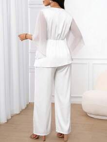 SHEIN Lady Women's Elegant Commuter Top And Pants 2 Pieces Set - White - View 2