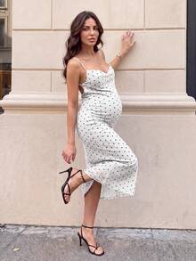 MaterniWear Maternity White Pleated Casual Elegant Ballet Everyday Summer Spaghetti Strap Dress Photoshoot Formal - White - View 6