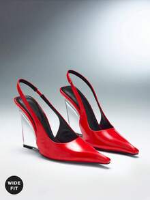 SHUZIA Women's Wide-Fit Pointed Toe, Elegant Fashionable Sling Back Wedge Heels - Red - View 6