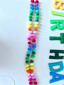 Pre String Happy Birthday Banner, Happy Birthday Banner Set - Felt Ball Wreath - Happy Birthday Wreath, Rainbow Birthday Decoration, Happy Birthday Sign, Birthday Decoration, Party Decoration, Photo Props, 1 (Birthday)+28 (Velvet Balls) - Rainbow - View 9