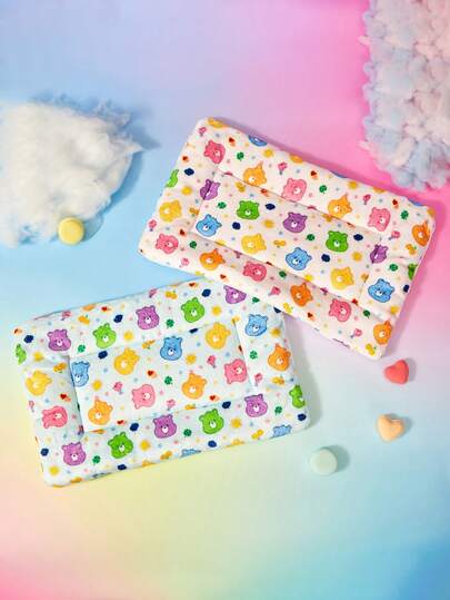 Care Bears X PETSIN 1 قطعة حصيرة عش حيوان أليف بطبعة باقة شاي الحليب ونبتة البرسيم الشمسية ورأس دب لطيف ملون ونجمة وحب وموجة ونقاط، باللون الأزرق الفاتح، مريحة وناعمة ودافئة، سرير للقطط والكلاب