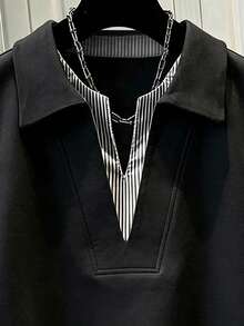 Resyla Fashion Patchwork Striped Casual Women's Commute Daily Home Top - Black - View 4