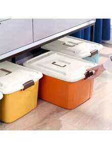 1pc Five Optional Sizes Heavy Duty Plastic Storage Bins With White Lids Side Handles Space Saving Stable Multi Functional Three Color Storage Organizer Box For Clothes Blankets Bedroom Living Room Closet Dorm Household Four Seasons Storage - View 6
