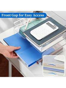 2pcs Stackable A4 Size Transparent PET Desktop File Tray, Space-Saving Document & Letter Organizer Tray For Office, Home, School Supplies - Multicolor - View 3