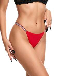 AltCore 1pc Silver Metallic Fashion Sexy Women's Thong, Suitable For Dates And Parties, Soft And Comfortable, Suitable For Women To Wear, Suitable For Daily Life And All Seasons - Red - View 4