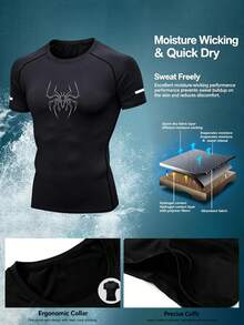 Gym Rark Men's Casual Spider Pattern Print Short Sleeve Crew Neck Sports T-Shirt - Black - View 8