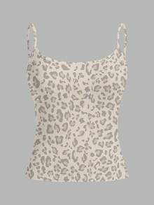 SHEIN EZwear 3pcs Casual Minimalist Black & White Leopard Print Pattern Tight Fitting Camisole Set, Versatile Style Suitable For Summer,Summer Top - Multicolor - View 4