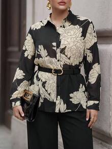 Chikora Plus Size Elegant Commuter Floral Print Blouse - Multicolor - View 1