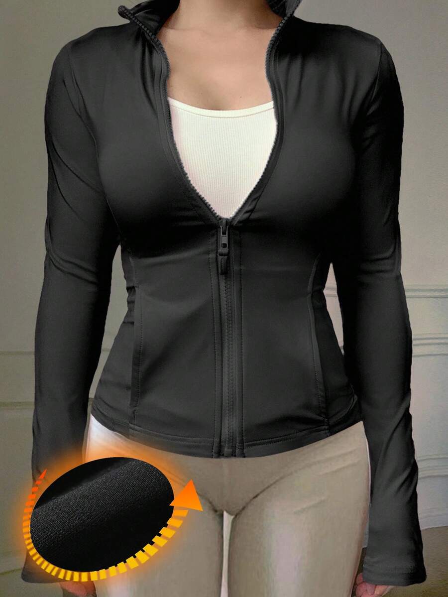 DAZY Women's Casual Sports Spring Regular Zip-Up Jacket - Black - View 1