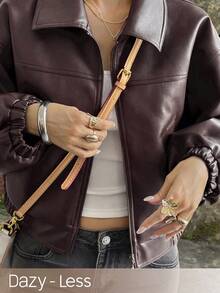 Livesso Women's Autumn Fashion Versatile Regular Jacket - Burgundy - View 1