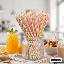 25/50/100 Pieces Of Paper Straws, In Various Colors, Decorative Party Straws, Suitable For Drinking Juices, Smoothies, Summer Cocktails And Various Parties And Gatherings. - color mixing - View 6