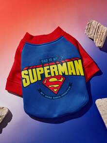 SUPERMAN X PETSIN 1件配色拼接插肩袖圖案寵物運動衫，時尚舒適，透氣面料，尺碼準確，適合貓咪和小狗，適合日常穿著、可愛出遊或居家時尚慵懶穿搭 - 藍色 - 查看 5