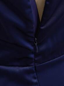 Teen Elegant Luxurious Summer Navy Blue Satin Halter Neck Fitted Dress, Suitable For Evening Party, Banquet, Christmas, Wedding, Flower Girl, Prom, Vacation, Graduation Season, Back To School And Other Occasions - Navy Blue - View 4