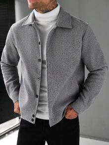 Manfinity CasualCool Men's Solid Color Casual Daily Wool Jacket - Grey - View 1