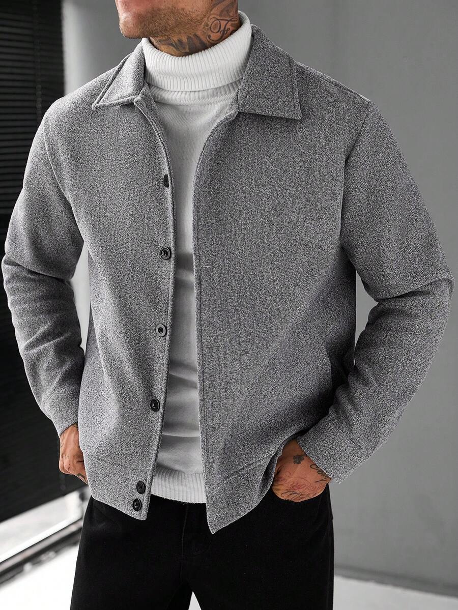 Manfinity CasualCool Men's Solid Color Casual Daily Wool Jacket - Grey - View 1