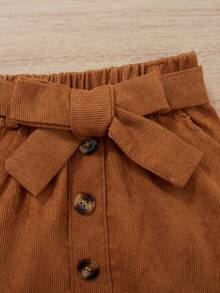 SHEIN Baby Girl Ruffle Trim Tee & Corduroy Belted Skirt - Multicolor - View 7