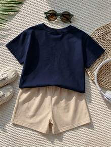 SHEIN LMoss Kids 男嬰休閒極簡短袖上衣，適合春夏穿著 - 彩色 - 查看 2