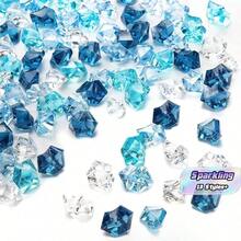 500-2000pcs Mixed Blue & Multicolor Transparent Artificial Crushed Ice Stones, Fake Diamond Ice Cubes Crystal Gems Filler For Wedding Vase Decor - Multicolor - View 1