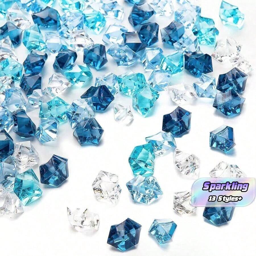 500-2000pcs Mixed Blue & Multicolor Transparent Artificial Crushed Ice Stones, Fake Diamond Ice Cubes Crystal Gems Filler For Wedding Vase Decor - Multicolor - View 1