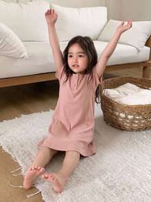 DAZY 女嬰圓領鈕扣式簡約舒適居家服幼兒 - 淺粉色 - 查看 7