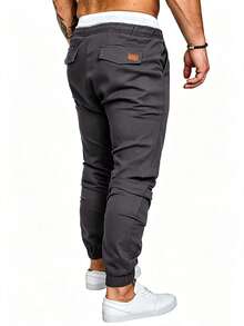 Manfinity Homme Pantalones para hombre con detalle de parches y cintura con cordón - Gris Oscuro - Ver 2