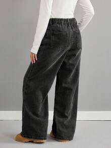 SHEIN Celana Jeans Longgar Berpinggang Rendah Warna Biru Retro untuk Anak Perempuan - Hitam - View 2