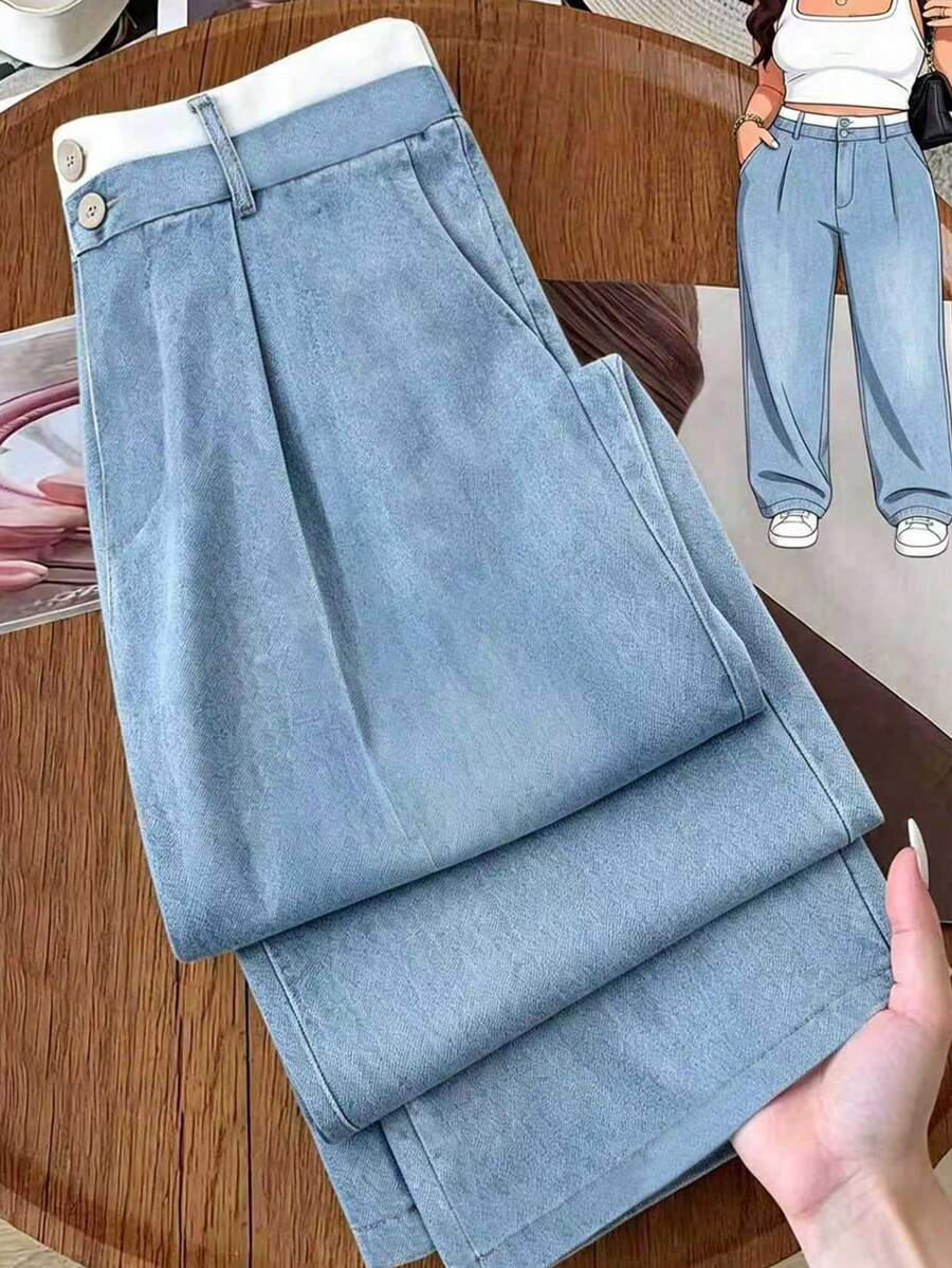 EMERY ROSE Pantalones de talla grande con bloques de color azul claro y blanco - Multicolor - Ver 1